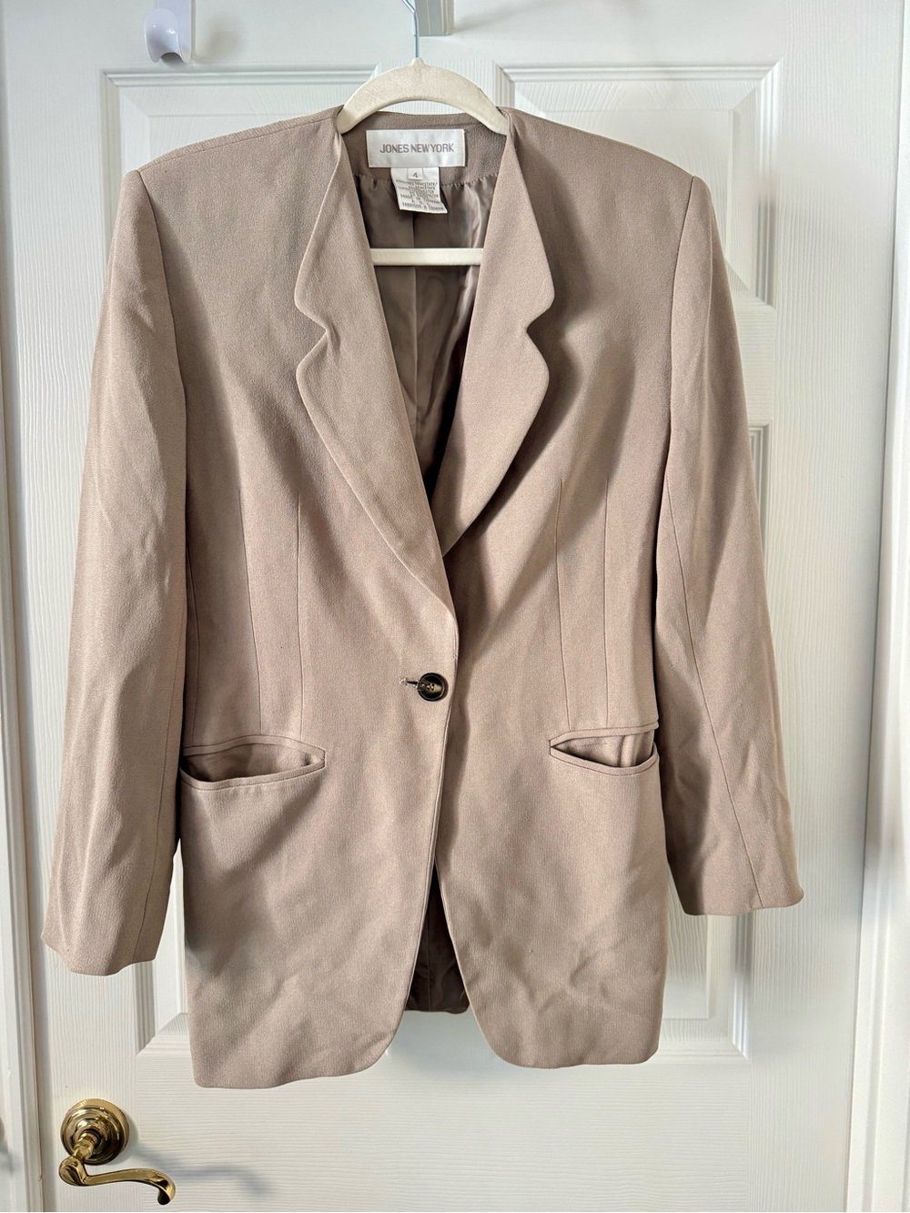 Vintage Jones New York Greige Sage Khaki Structured Shoulder Pad Blazer Sz 4